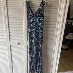 Navy and White Patterned Maxi Dress